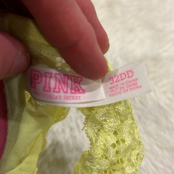 Yellow lace  date racerback Victoria’s Secret pink bra 32DD - Picture 8 of 9